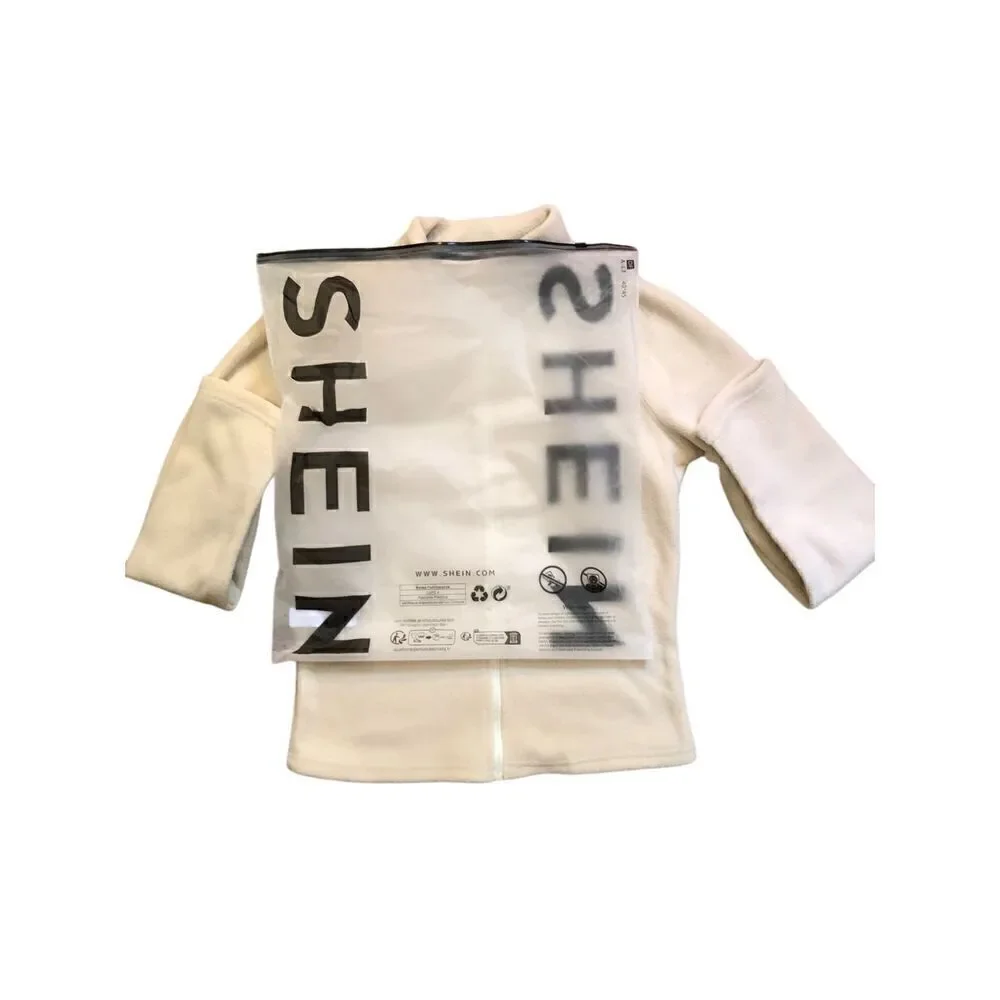SHEIN EZwear Solid Cream Color Long Sleeve Stand Collar Full Zip Fleece Jacket S